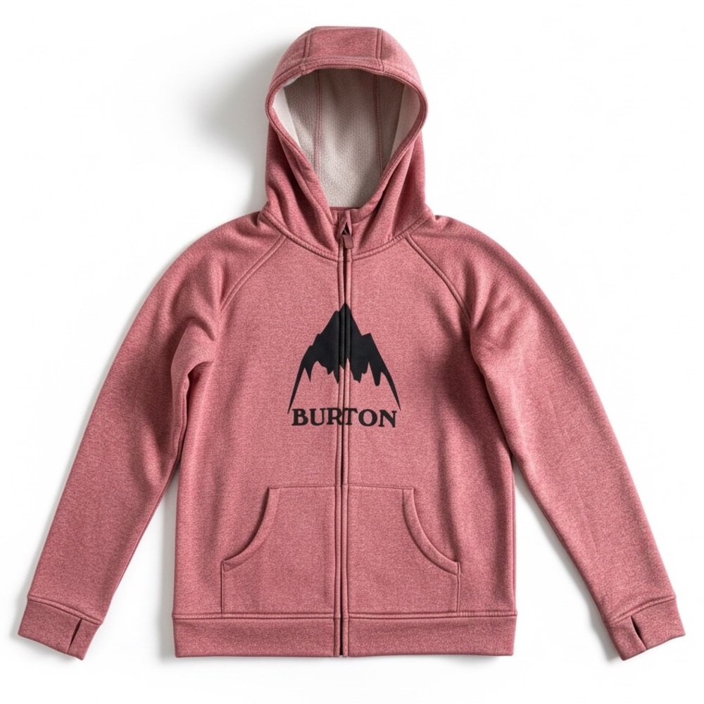 Burton Mountain Logo Fleece Lined Zip Hoodie Orange Black Ski Snowboard Layer XL